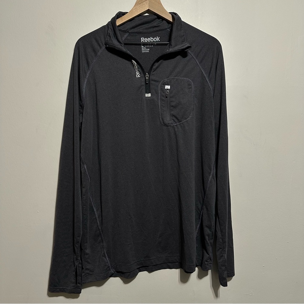 Reebok Men’s Gray Pullover 1/4 Zip Long Sleeve Shirt Size Large Zip Pocket